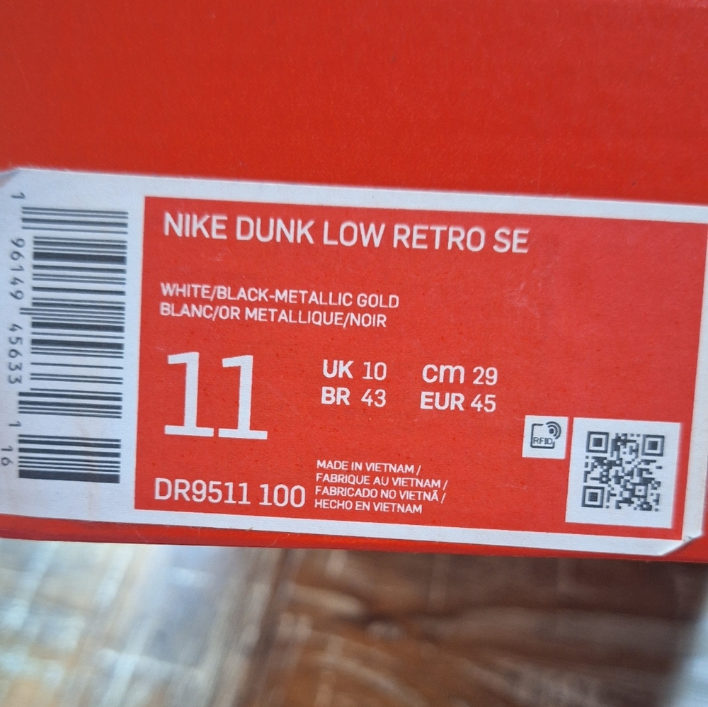 Nike Dunk Low Retro SE White Blk Gold Sz 11 Sneakers DR9511 100 NEW w/Box No Lid - Picture 9 of 10